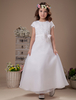 Robe de première communion A-ligne blanche en satin avec col rond longueur cheville