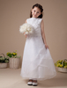 Robe de première communion A-ligne blanche en satin et organza col bateau