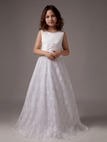 Robe de première communion blanche en satin col arrondi