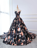 Robe de princesse 2021 imprimé floral bleu marine foncé satin femmes enceintes traîne chapelle