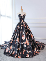 Robe de princesse 2021 imprimé floral bleu marine foncé satin femmes enceintes traîne chapelle
