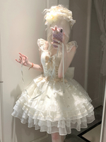 Robe de princesse sans manches en dentelle Sweet Lolita à volants et broderies de nœuds