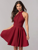 Robe de retour de Bourgogne 2022 Halter court coupé en polyester tenue de graduation serrée