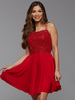 Robe de retour rouge 2022 court col carré paillettes Spaghetti sangle à lacets tenues de fête de remise des diplômes