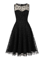Robe de Rétro 1950s Courte Femme à Col Rond Coupe Cintrée Bas Evasée Unicolore