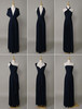 Robe de soirée bleu marine foncé A-ligne col V longueur plancher