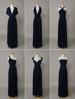 Robe de soirée bleu marine foncé A-ligne col V longueur plancher
