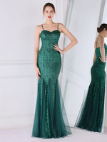 Robe De Soirée À Bretelles Longue Sirène Paillettes Dos Nu Robe Semi-Formelle Sexy