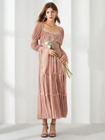 Robe de soirée à lacets superposés sur le devant col carré élégante robe longue folklorique