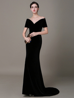 Robe de soirée noir sirène en velours encolure en coeur avec traîne Milanoo