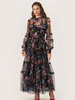 Robe de soirée à volants et manches illusion superposées Robe longue folklorique élégante