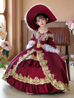 Robe de soirée à volants rétro bordeaux pour costumes de bal victoriens rococo