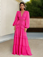 Robe de soirée à volants superposée sexy découpée décolleté élégant folklore longue robe