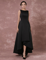 Robe de soirée 2021 Black Prom robes 2021 Long Backless robe de soirée taffetas haute basse plissée robe de partie