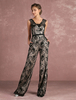 Robe de soirée 2021 Combinaison noire dentelle V cou sans manches dos nu jambe droite formelle Jumpsuit habillés en soirée Milanoo