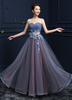 Robe de Soirée 2021 Robe Sans Bretelles en tulle Robe de Bal A Ligne Longueur Plancher à Lacet Applique Robe de Fête avec Sash Robe d\