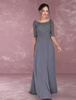 Robe de soirée 2022 robe sublime de soirée A-ligne en chiffon gris avec perles col rond longueur plancher