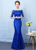 Robe de soirée 2022 Sirène robe de soirée robe de bal de dentelle bleu roi hors de l’épaule Half Sleeve Maxi robe