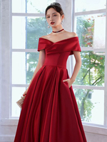 Robe de soirée 2025 A-ligne Bateau cou mat Satin étage longueur plissée formelle robes de dîner personnalisation gratuite
