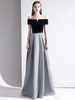 Robe de soirée A Ligne Bateau Cou Paillettes Etage Longueur Sash Robes De Soirée Sociales