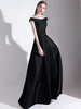 Robe de soirée A Ligne Bateau Cou Satin Tissu Etage Longueur Robes De Soirée Formelles