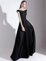 Robe de soirée A Ligne Bateau Cou Satin Tissu Etage Longueur Robes De Soirée Formelles