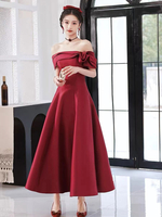 Robe de soirée A-ligne Bateau cou thé longueur manches courtes à lacets plissé Satin tissu robes de soirée formelles