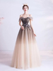 Robe de soirée A-ligne Bateau Neck Tulle Longueur ras du sol Robes de soirée formelles perlées