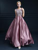 Robe de soirée A-ligne bijou cou parole longueur sans manches fermeture éclair appliques satin tissu robes de soirée sociale