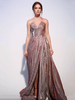Robe de soirée A-ligne bretelles balayage fermeture éclair plissée paillettes rose foncé robes de soirée formelles