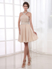 Robe de soirée A-ligne champagne en chiffon à licou longueur genou