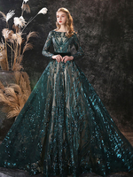 Robe de soirée A-ligne col bijou avec train manches longues fermeture éclair dentelle dentelle robes de soirée formelles