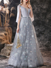 Robe de soirée A-ligne col bijou dentelle longueur plancher dentelle robes de soirée formelles