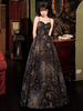 Robe de soirée A-ligne col en coeur satin mat longueur au sol paillettes robes de soirée sociale