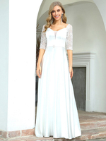 Robe de soirée A-ligne col en V dentelle manches en dentelle-parole longueur robes de soirée sociale