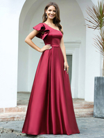 Robe de soirée A-ligne Col en V Longueur au sol Une épaule Dos nu Polyester Coton Robes de soirée formelles