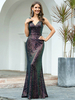 Robe de soirée A-ligne col en V-parole longueur dos nu paillettes robes de soirée sociale