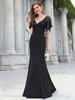 Robe de soirée A-ligne col en V-parole longueur manches courtes fermeture éclair tissu en satin robes de soirée formelle