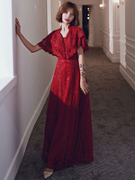 Robe de soirée A-ligne col montant dentelle longueur plancher dentelle manches courtes robe de bal