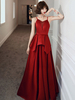 Robe de soirée A-ligne décolleté en coeur Satin Tissu Longueur ras du sol Poches Robes de soirée formelles