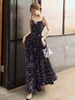 Robe de soirée A-ligne décolleté en cœur longueur au sol sans manches à lacets paillettes paillettes robes de soirée formelles