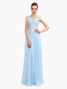 Robe de soirée A-ligne en chiffon bleu ciel clair avec dentelle à licou