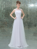 Robe de soirée A-ligne en tulle blanc brodé à col rond