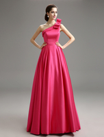 Robe de soirée A-ligne fuchsia avec ceinture à une épaule