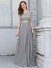 Robe de soirée A-ligne Jewel Neck-parole longueur manches courtes fermeture éclair en mousseline de soie robes de soirée sociale