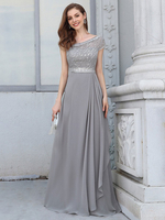 Robe de soirée A-ligne Jewel Neck-parole longueur manches courtes fermeture éclair en mousseline de soie robes de soirée sociale