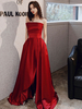 Robe de soirée A-ligne sans bretelles en satin de soie-parole longueur robe de bal sociale plissée
