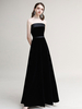 Robe de soirée A-ligne sans bretelles en velours longueur plancher Robe de bal