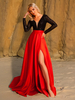 Robe de soirée A-Line Col en V Balayage Manches longues Robe de mariée Boutons fonctionnels Paillettes Tissu satiné Robes de soirée sociales