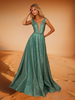 Robe de soirée A-Line Col en V Polyester avec traîne Robes de dîner formelles